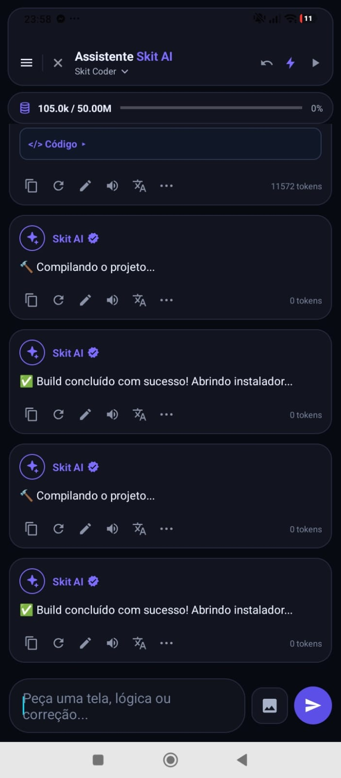 Assistente Skit AI compilando um projeto com sucesso